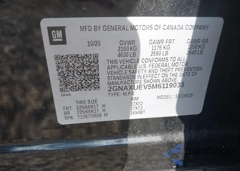 2021 Chevrolet Equinox Awd Lt from USA, damaged, VIN 2GNAXUEV5M6119033